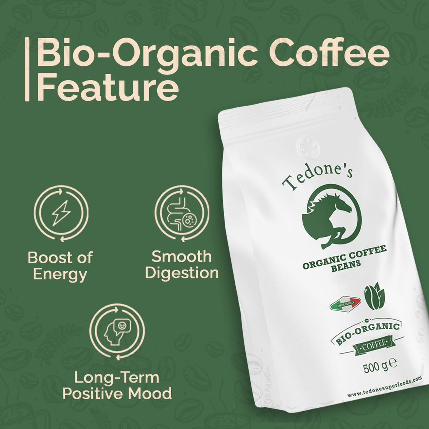 Tedone Organic Italian Whole Coffee Beans | 50% Arabica & Robusta