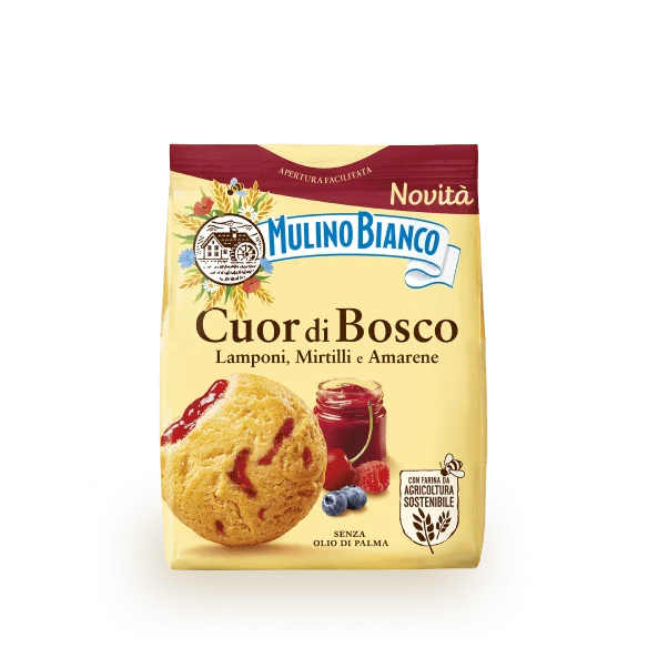 Mulino Bianco Biscotti Frollini Cuor di Bosco, Raspberry, Blueberry and Black Cherry, Flavorful Breakfast, No Palm Oil - 10.6 oz