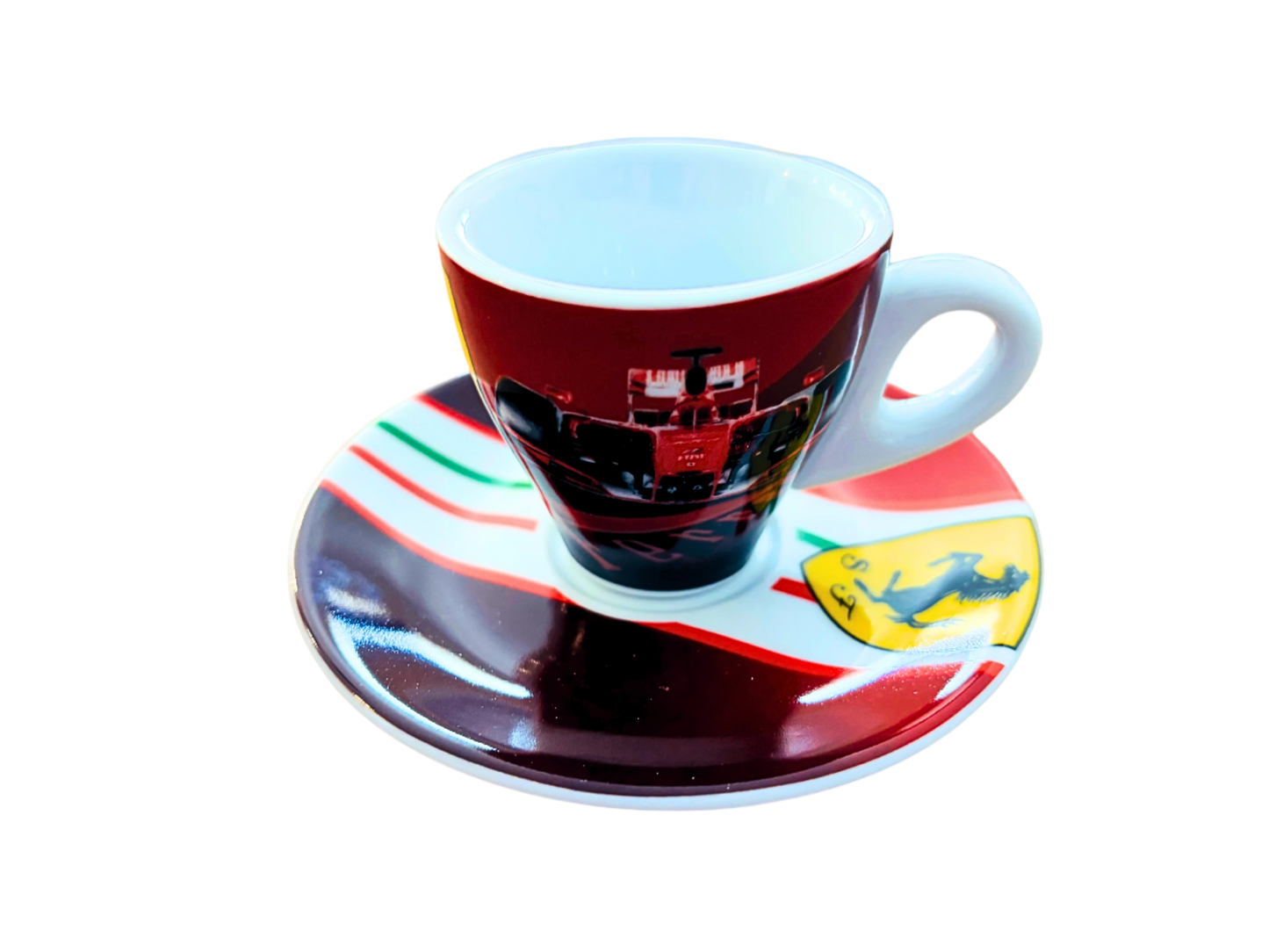 Set of Six Scuderia Ferrari Espresso cups and Saucers Formula One Race Car team. Made in Italy.