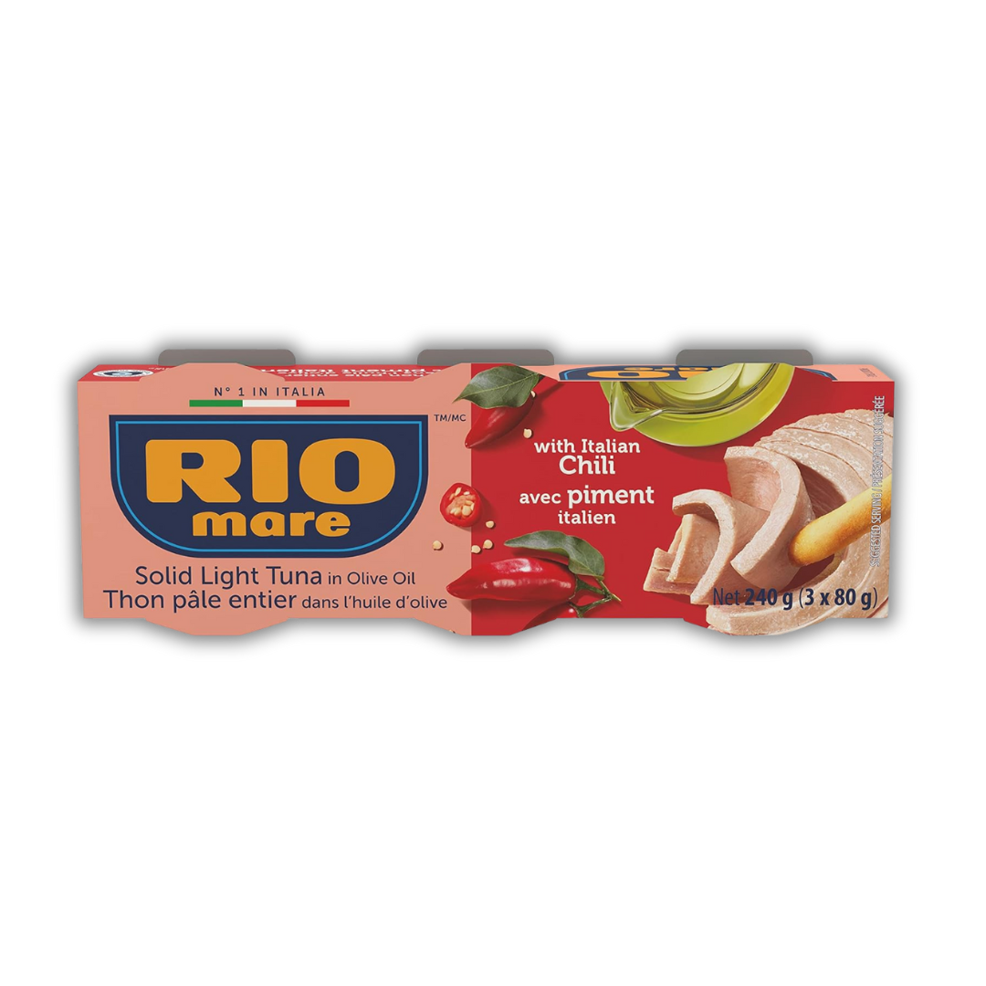 Rio Mare - Solid Light Tuna in Olive Oil with Italian Chilli, Canned Tuna, High in Protein, 80g 3 Count