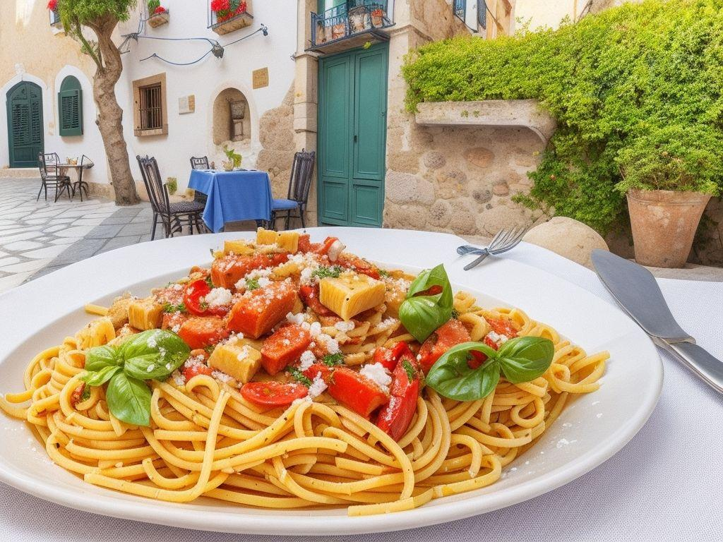 Italian village trattoria pasta with tomatoes and basil — serving inspiration for REGA cherry tomatoes