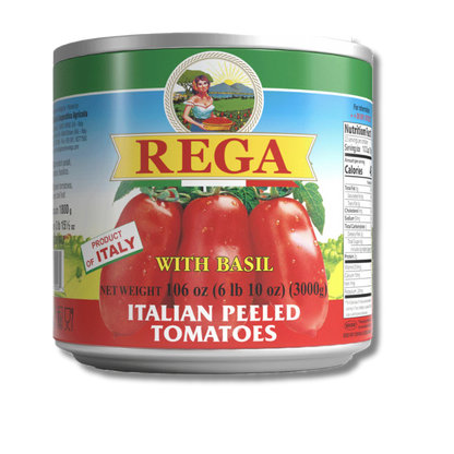 Rega Whole Peeled Plum Tomatoes With Basil (105 oz)