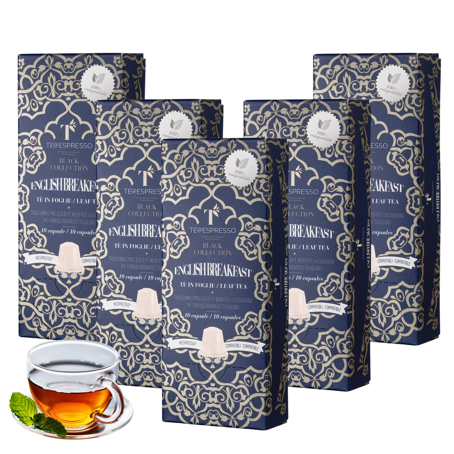 TeEspresso English Breakfast Loose Leaf Tea Capsules -5 packs (50 capsules)