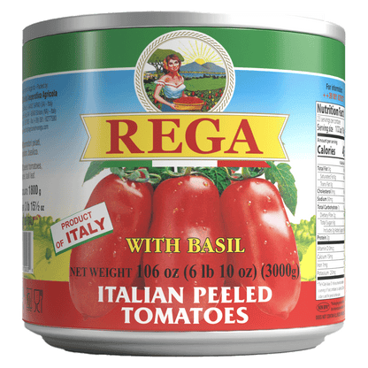 Rega Whole Peeled Plum Tomatoes With Basil (105 oz)