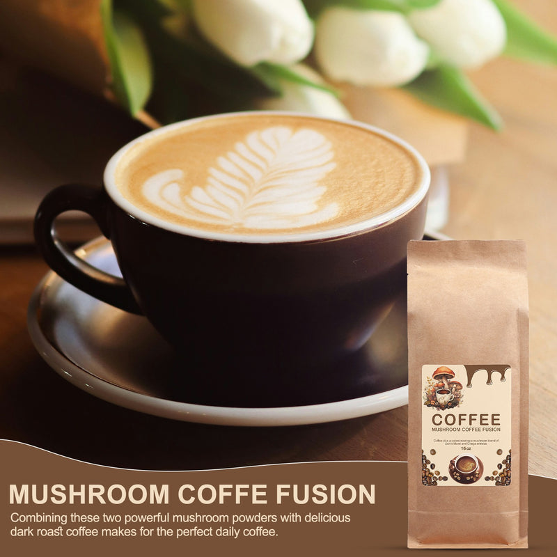 Tedones Organic Mushroom Coffee Fusion with Lion’s Mane & Chaga - 100% Arabica Dark Roast - Neuroprotective Nootropics - 4oz & 16oz Options