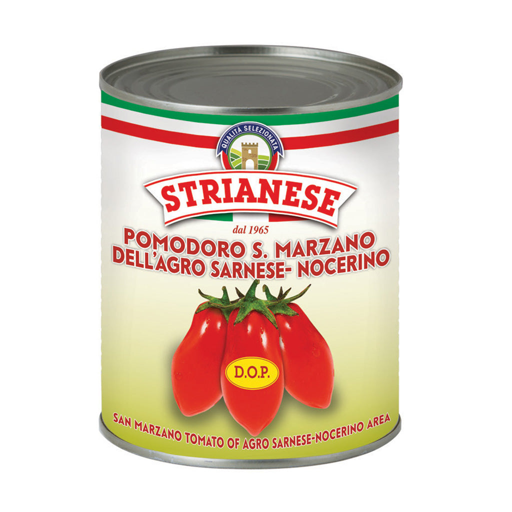 Strianese San Marzano DOP 800 g (28 oz), new cream and white can packaging
