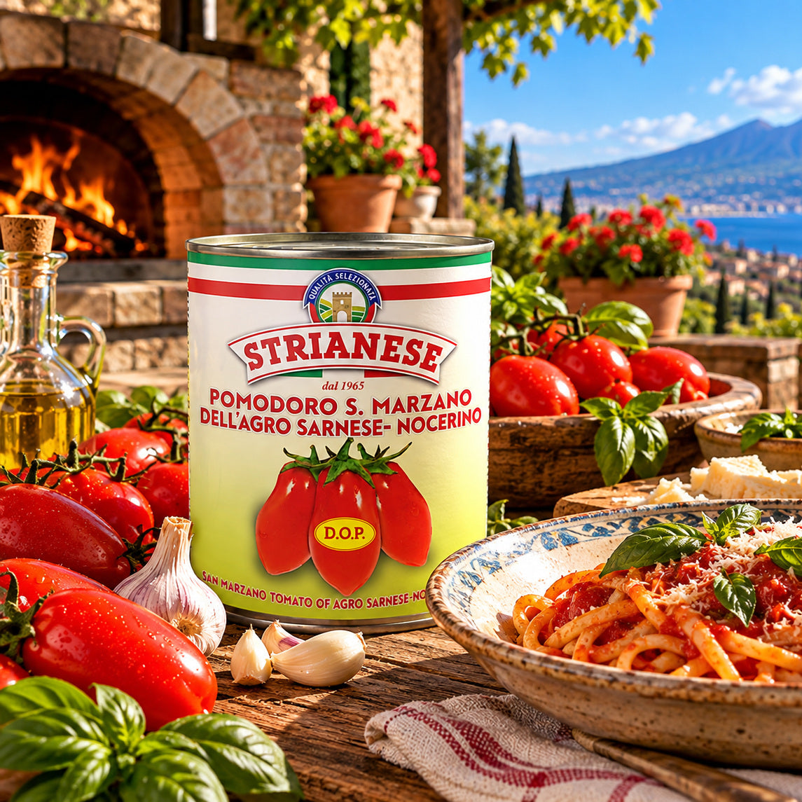 Strianese San Marzano DOP 28oz — Italian prepared dish lifestyle scene